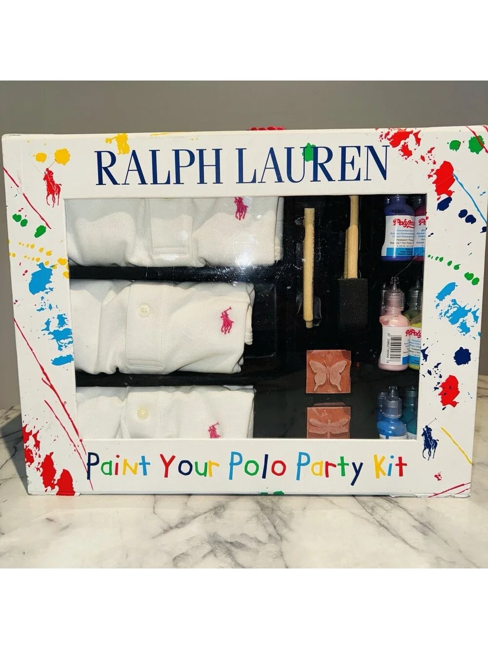 RARE NEW Polo Ralph Lauren Paint Your Polo Party Kit 3 Youth Medium 10 Pink Pony